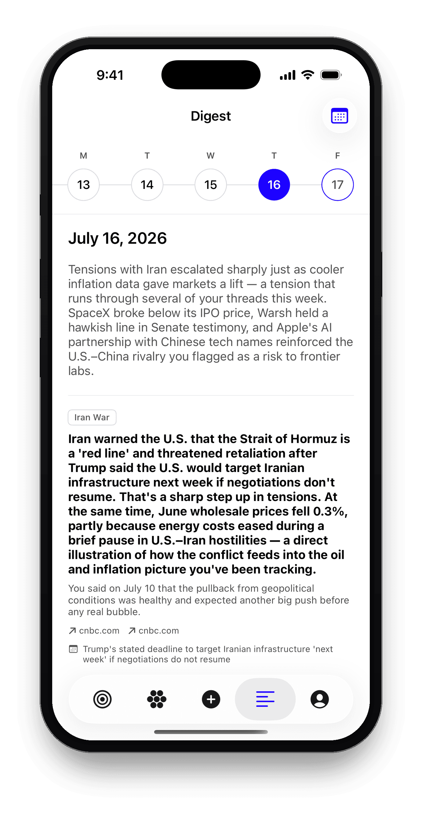 Thesient daily digest returning market evidence to tracked investment threads
