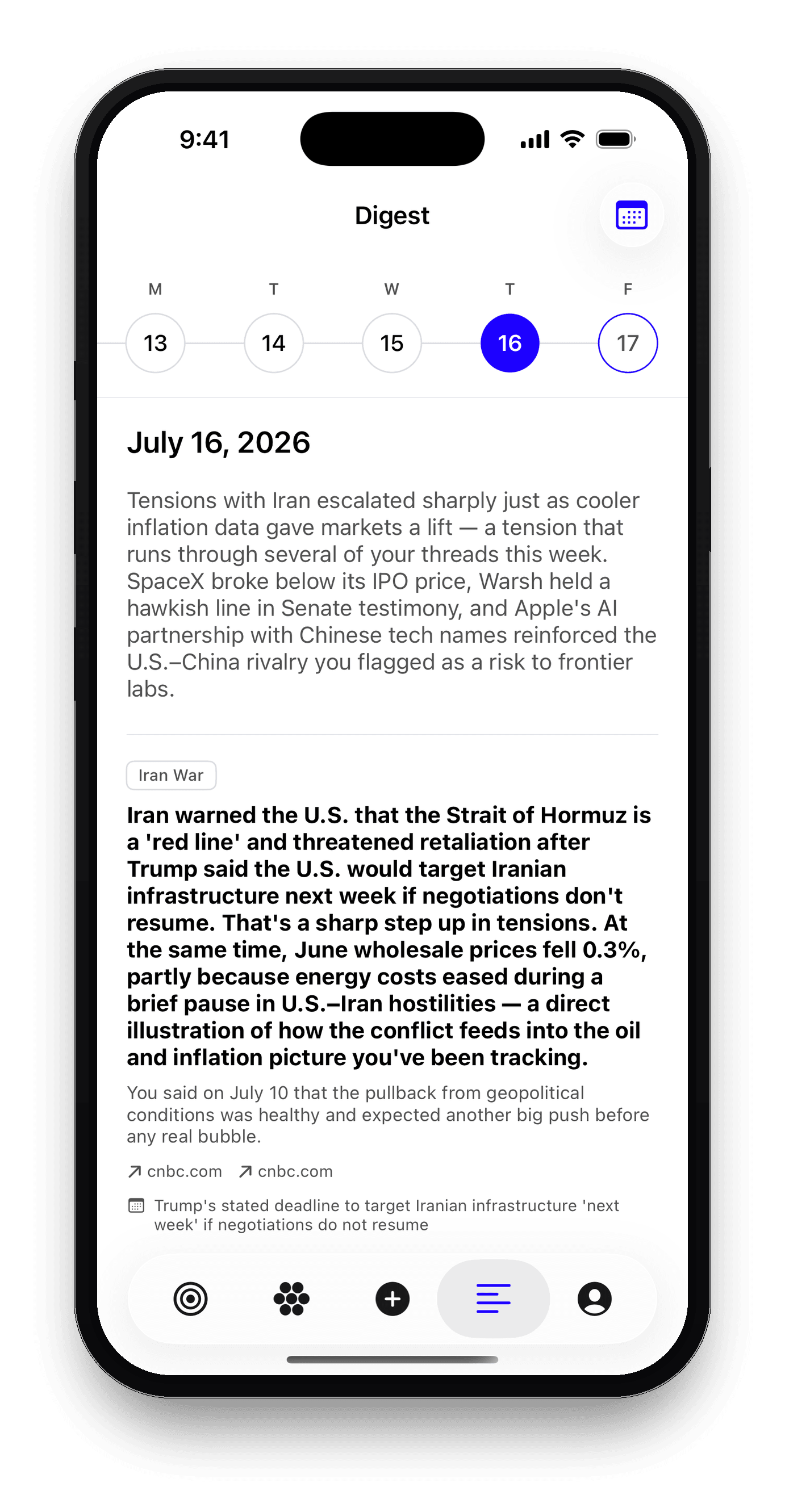 Thesient daily digest returning market evidence to tracked threads