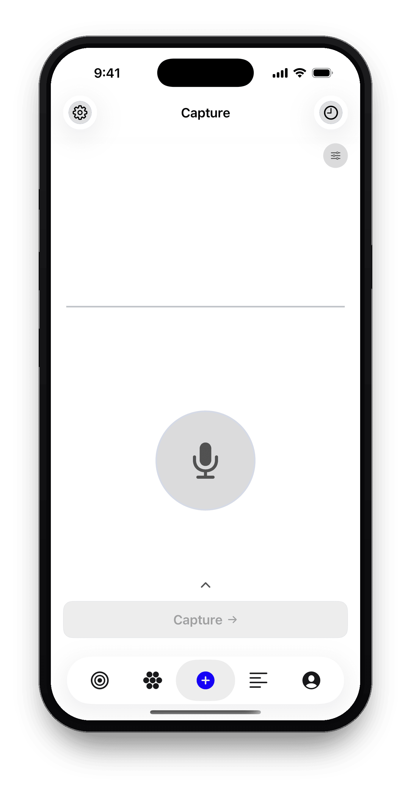 Thesient capture screen with voice input ready