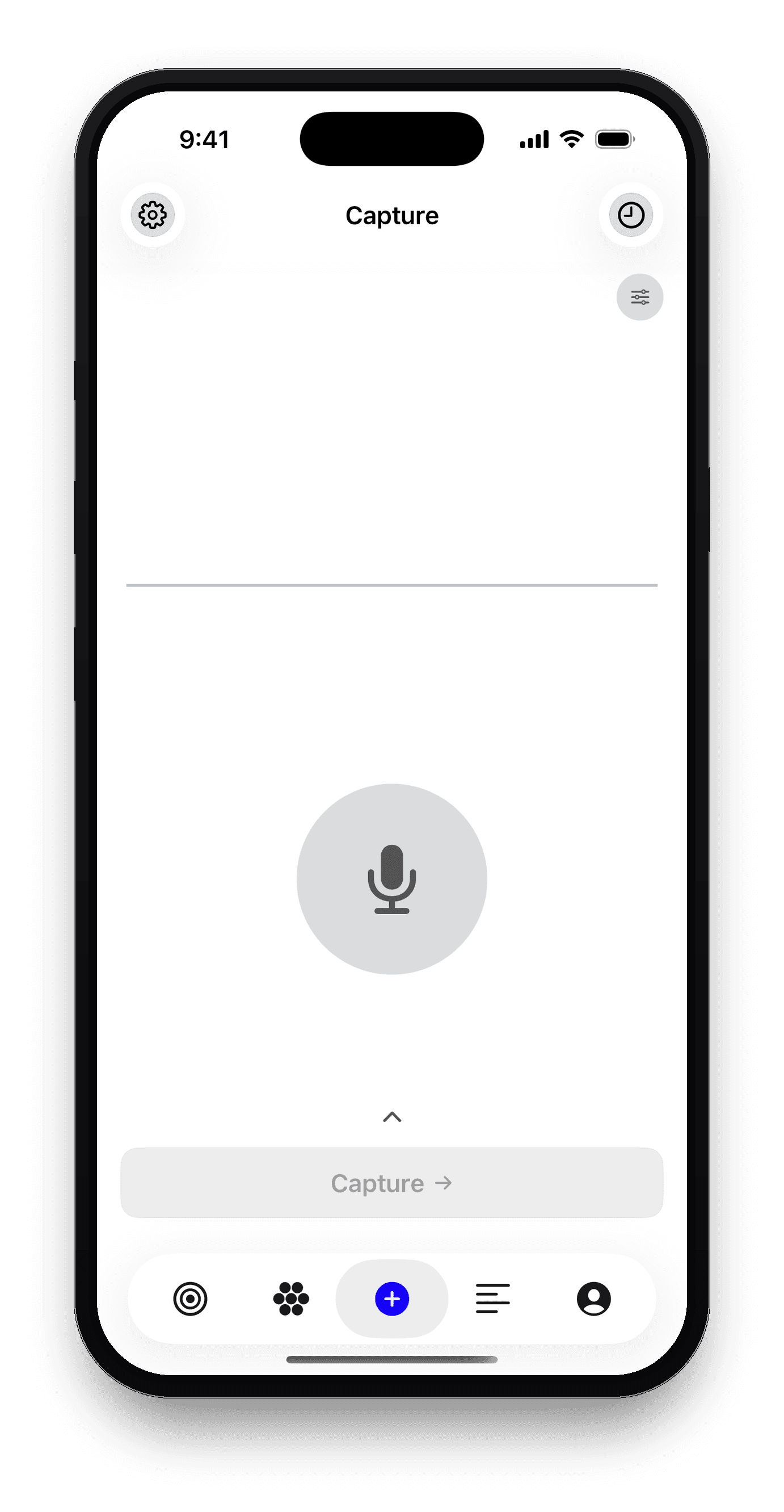 Thesient capture screen with voice input ready
